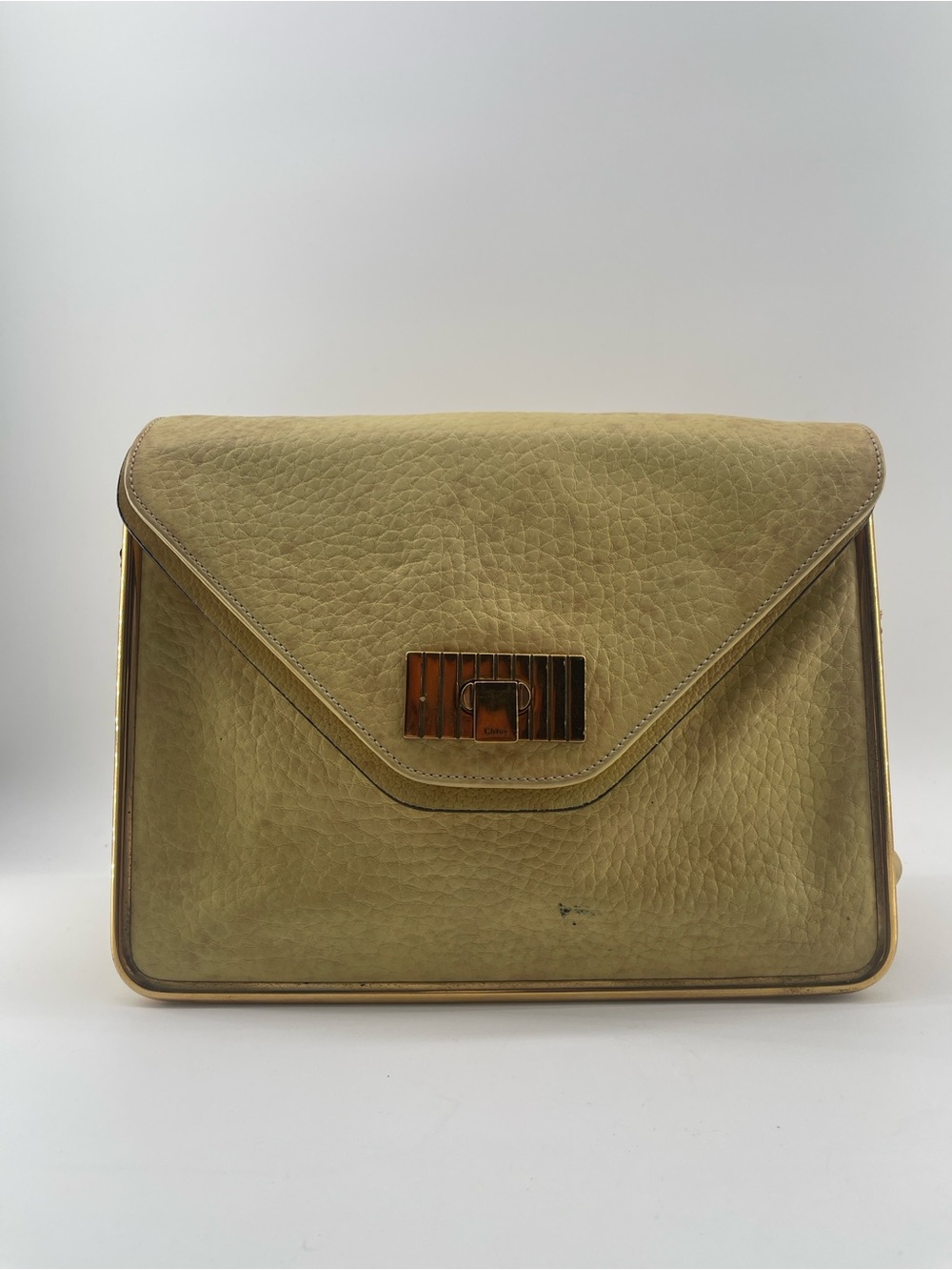 Chloe Olive Green Textured Leather Envelope Shoulder Bag with Gold Hardware